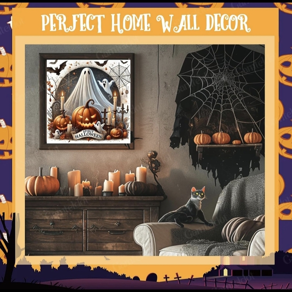Spirits Of Halloween Ghosts Bats Jack-o-Lanterns 5D Diamond Painting Kit New - Picture 2 of 8
